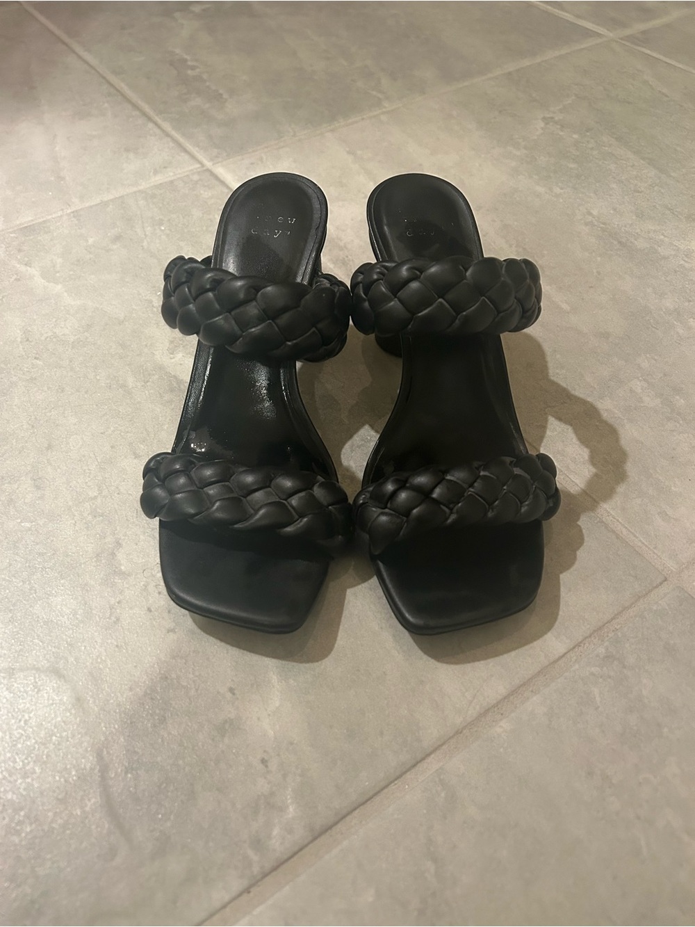a new day Black Braided Double-Strap Heeled Slide Sandals